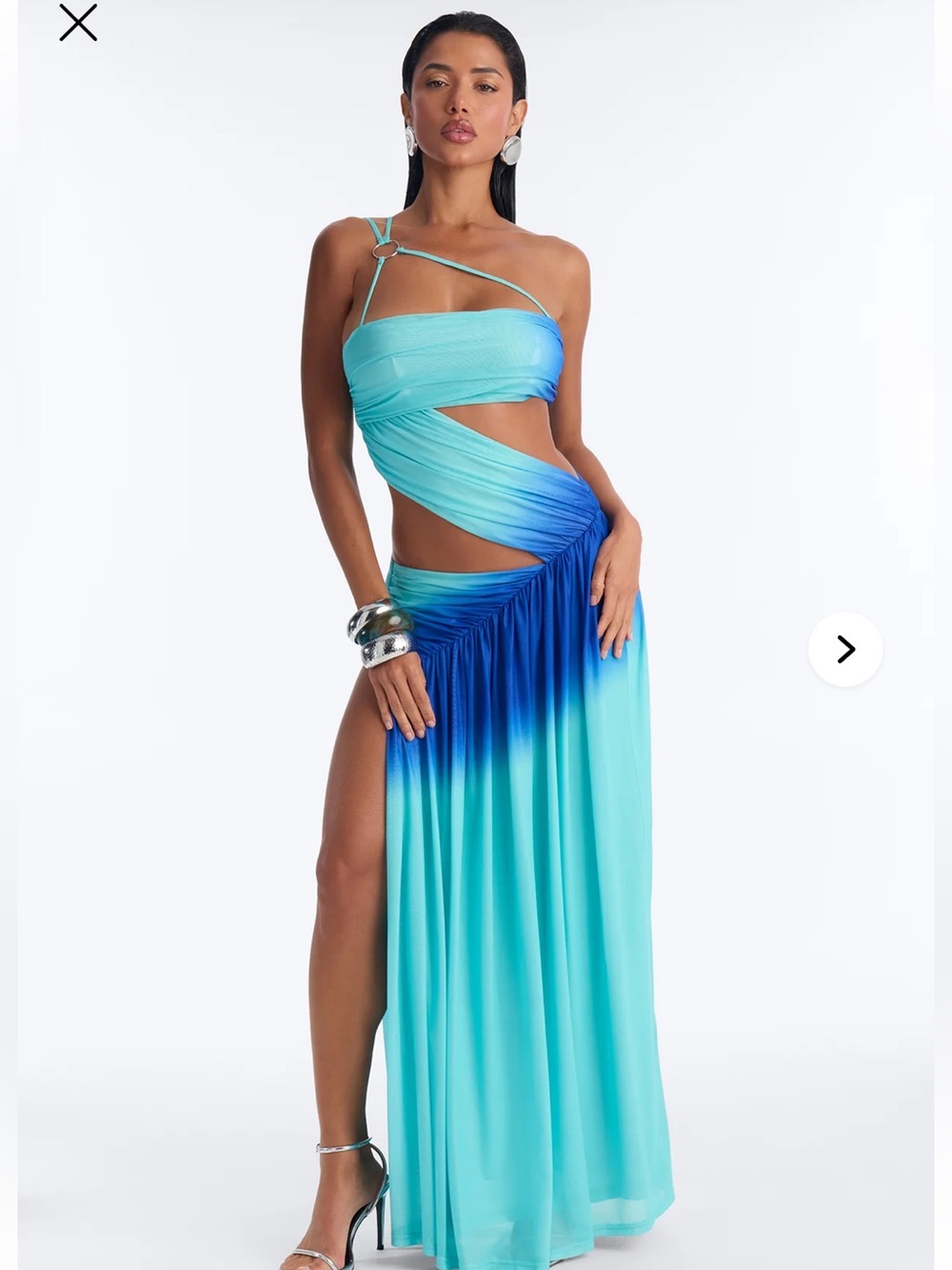 Fashion Nova Aqua to Blue Ombre High-Low Cutout Maxi Dress